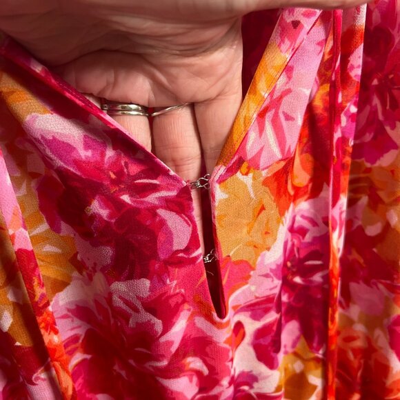 MIsa Clementine Mini Dress Size Medium Floral Pink Red Ruffle Party Wedding - Picture 5 of 13